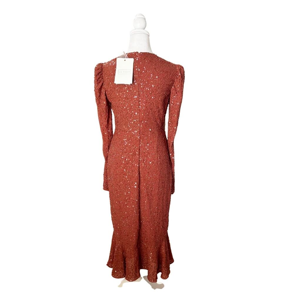 Mac Duggal Long Sleeve Sequin Midi Dress 2 Brick NWT Style 10865 - Picture 5 of 11